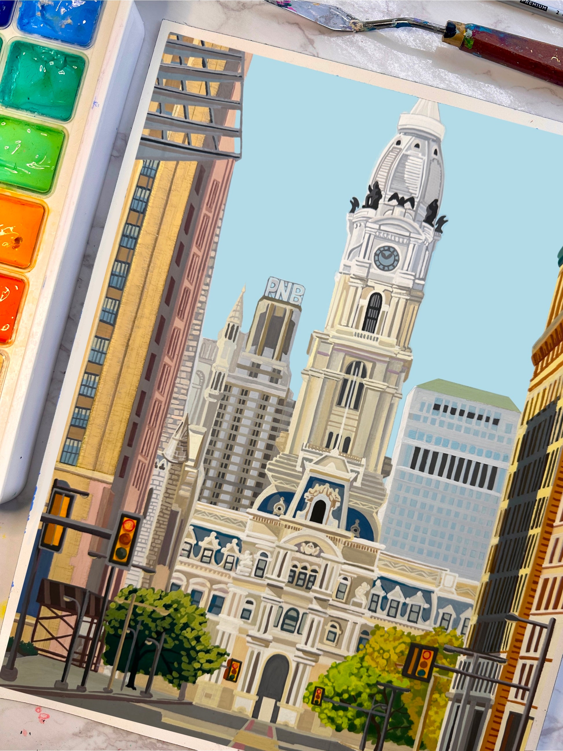 "Philadelphia" Original Gouache Painting
